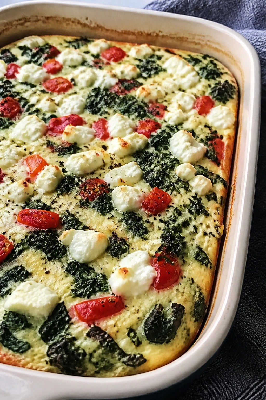 Kale Roasted Red Pepper Egg White Casserole with Feta