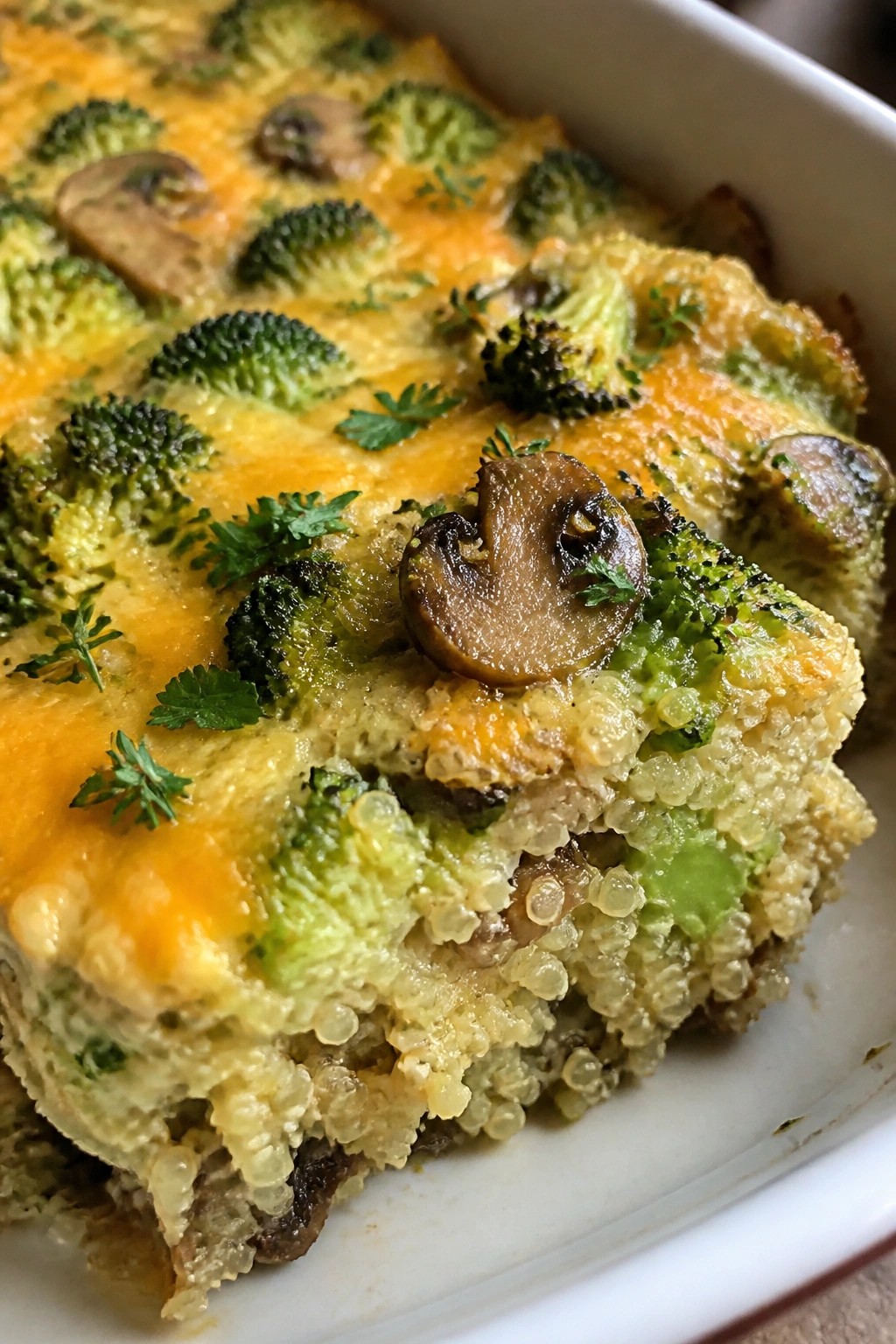 Quinoa Broccoli Egg Casserole with Mushrooms and Herbs