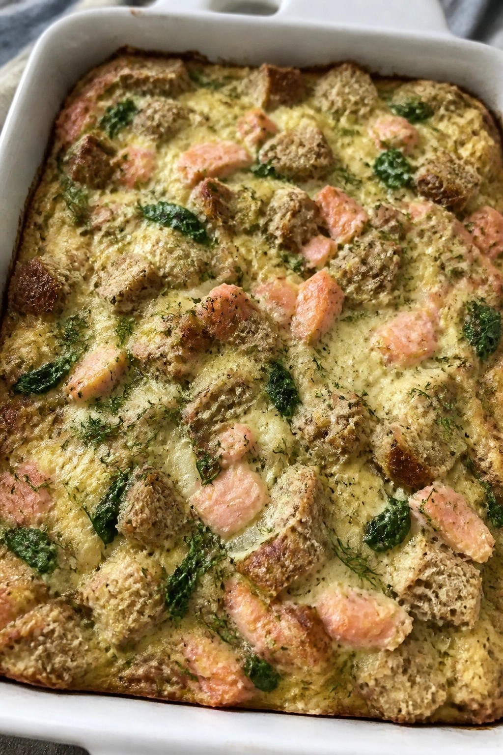 Smoked Salmon Dill Whole Grain Breakfast Casserole