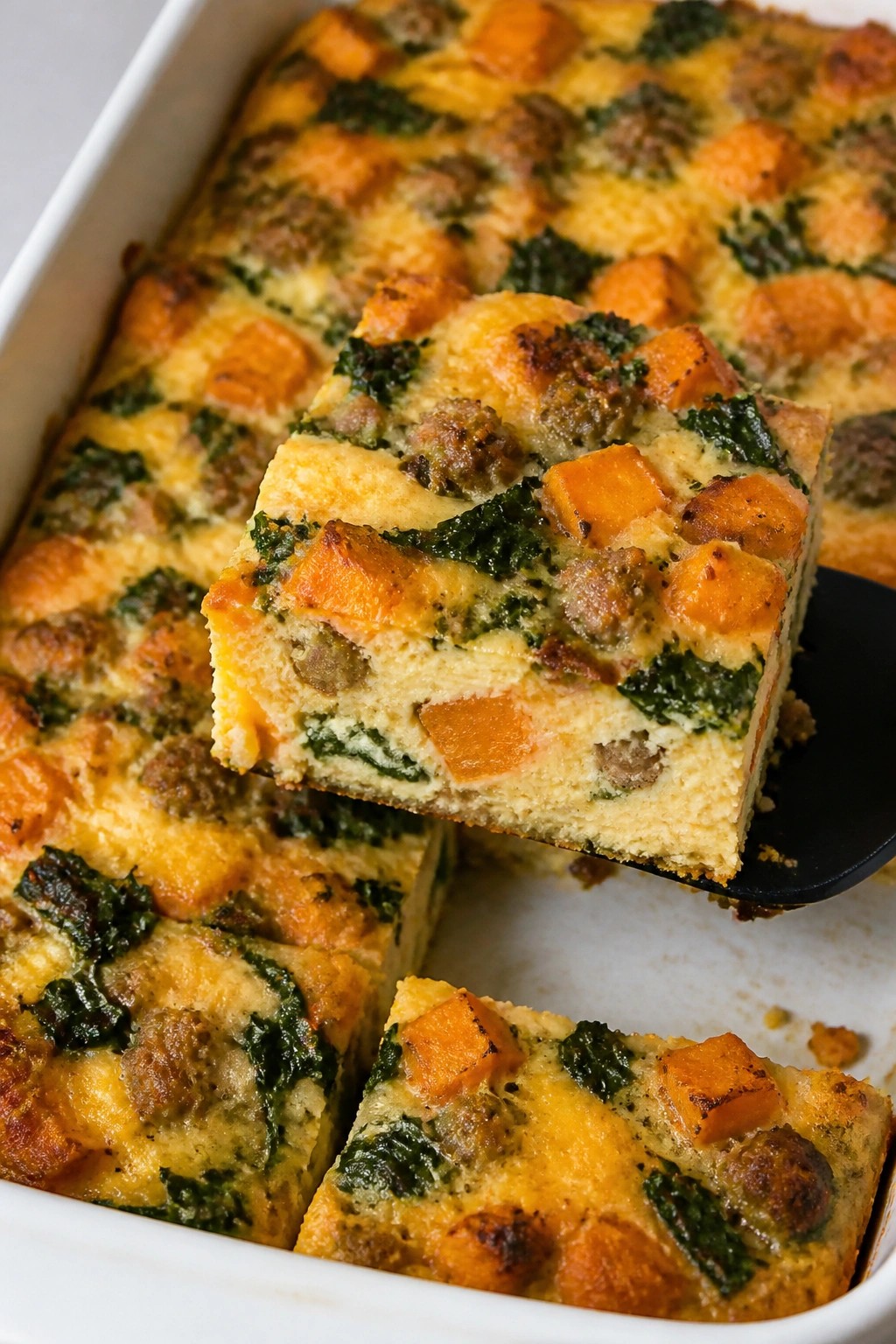 Sweet Potato and Kale Breakfast Casserole with Turkey Sausage