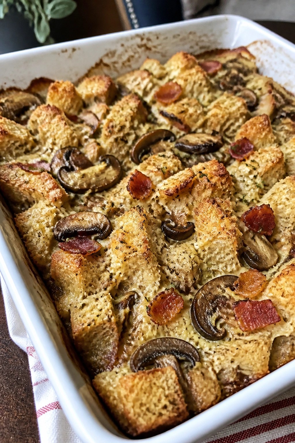 Turkey Bacon Mushroom Breakfast Casserole with Fresh Thyme