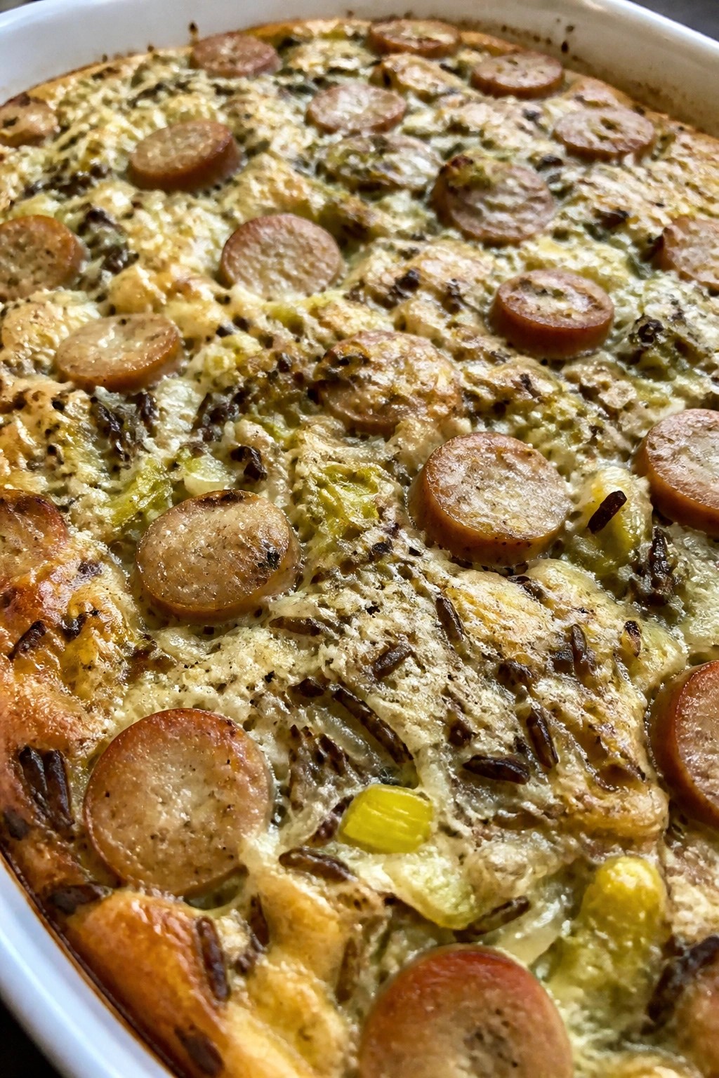 Wild Rice and Leek Breakfast Casserole with Chicken Apple Sausage