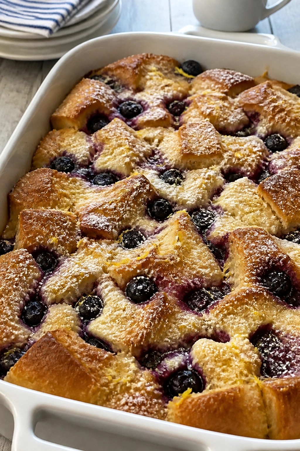 Lemon Ricotta Blueberry French Toast Casserole