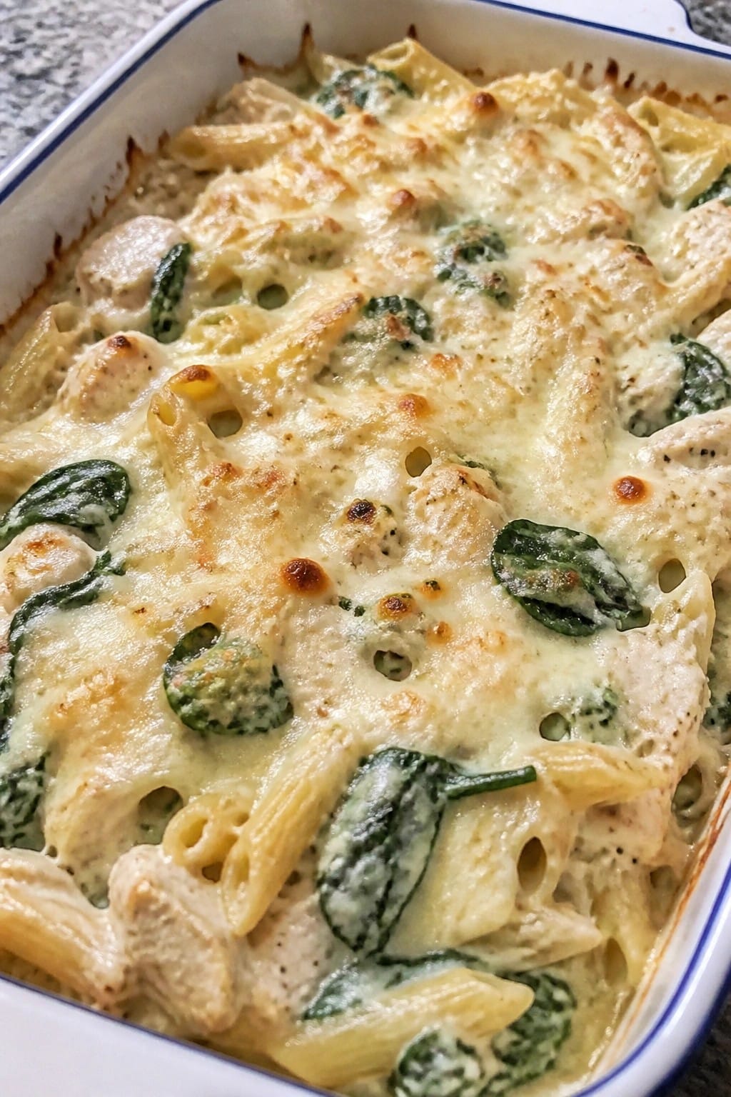 Chicken Alfredo Pasta Bake with Spinach