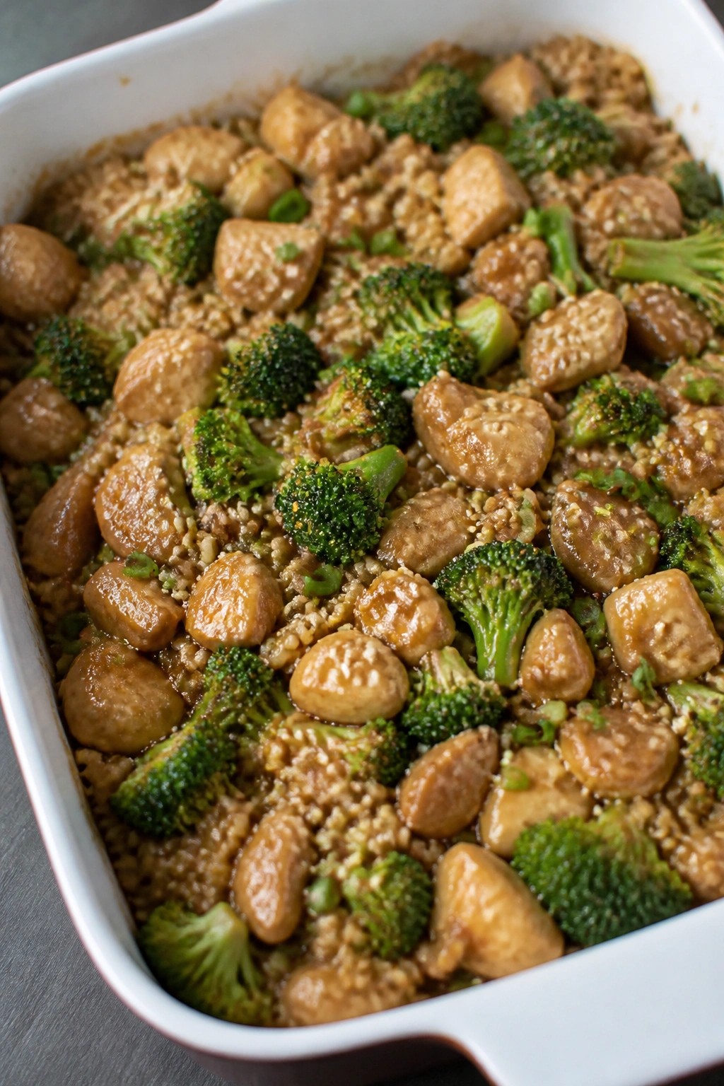 Teriyaki Broccoli Brown Rice Chicken Casserole