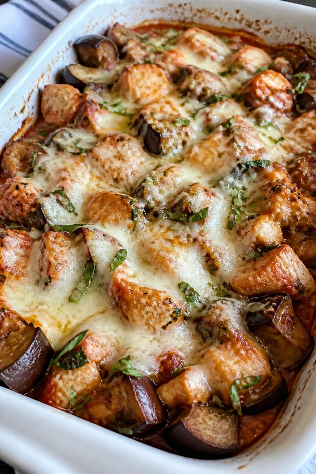 Tomato Basil Chicken Eggplant Casserole
