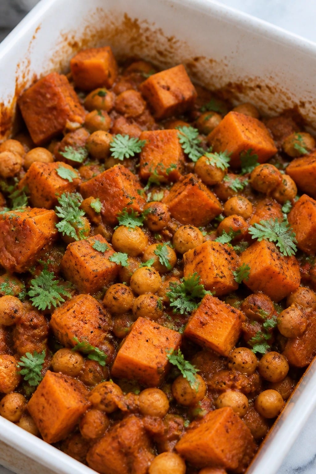 Indian Spiced Sweet Potato and Chickpea Casserole