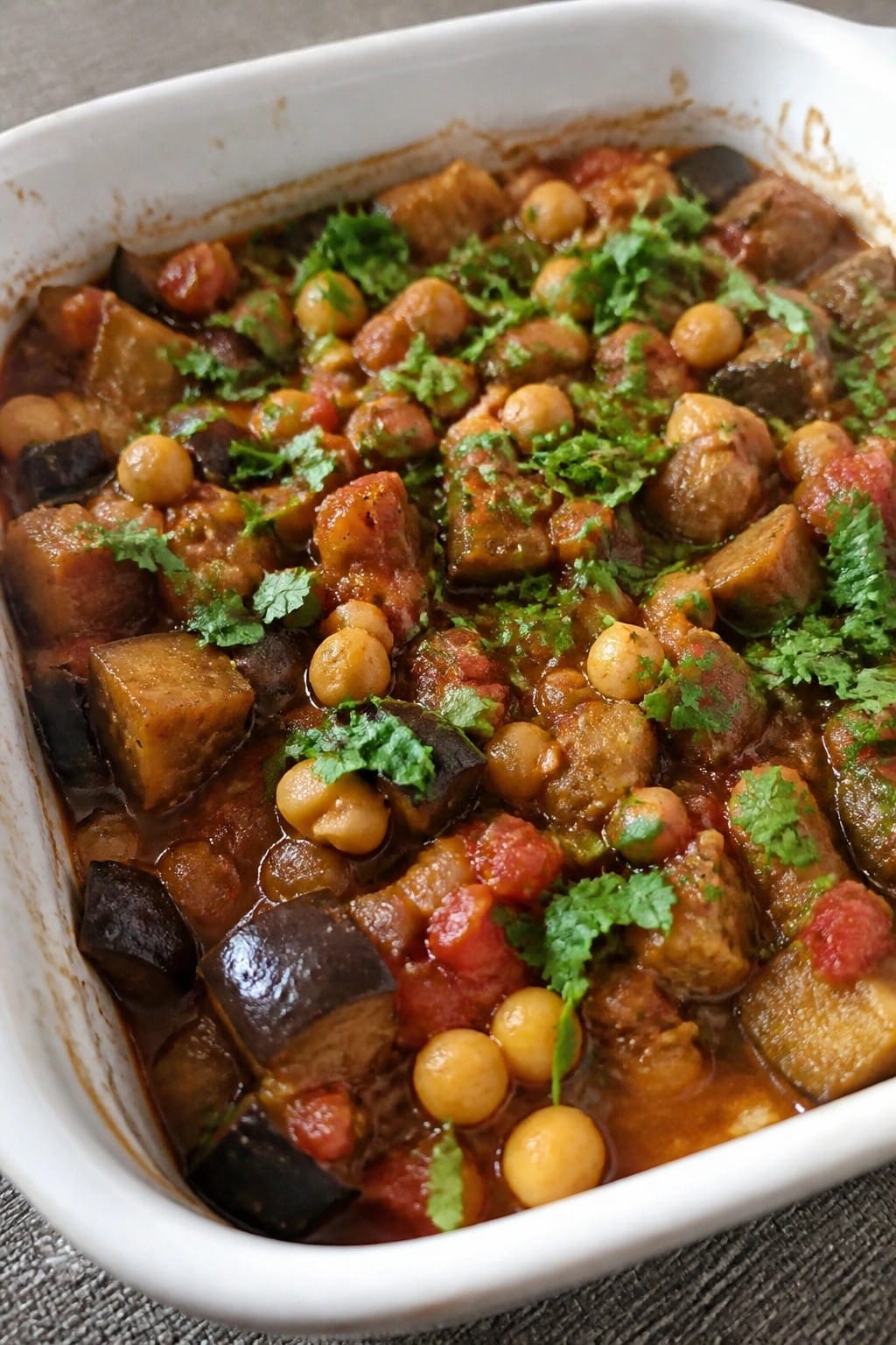 Moroccan Chickpea Eggplant Tagine Casserole