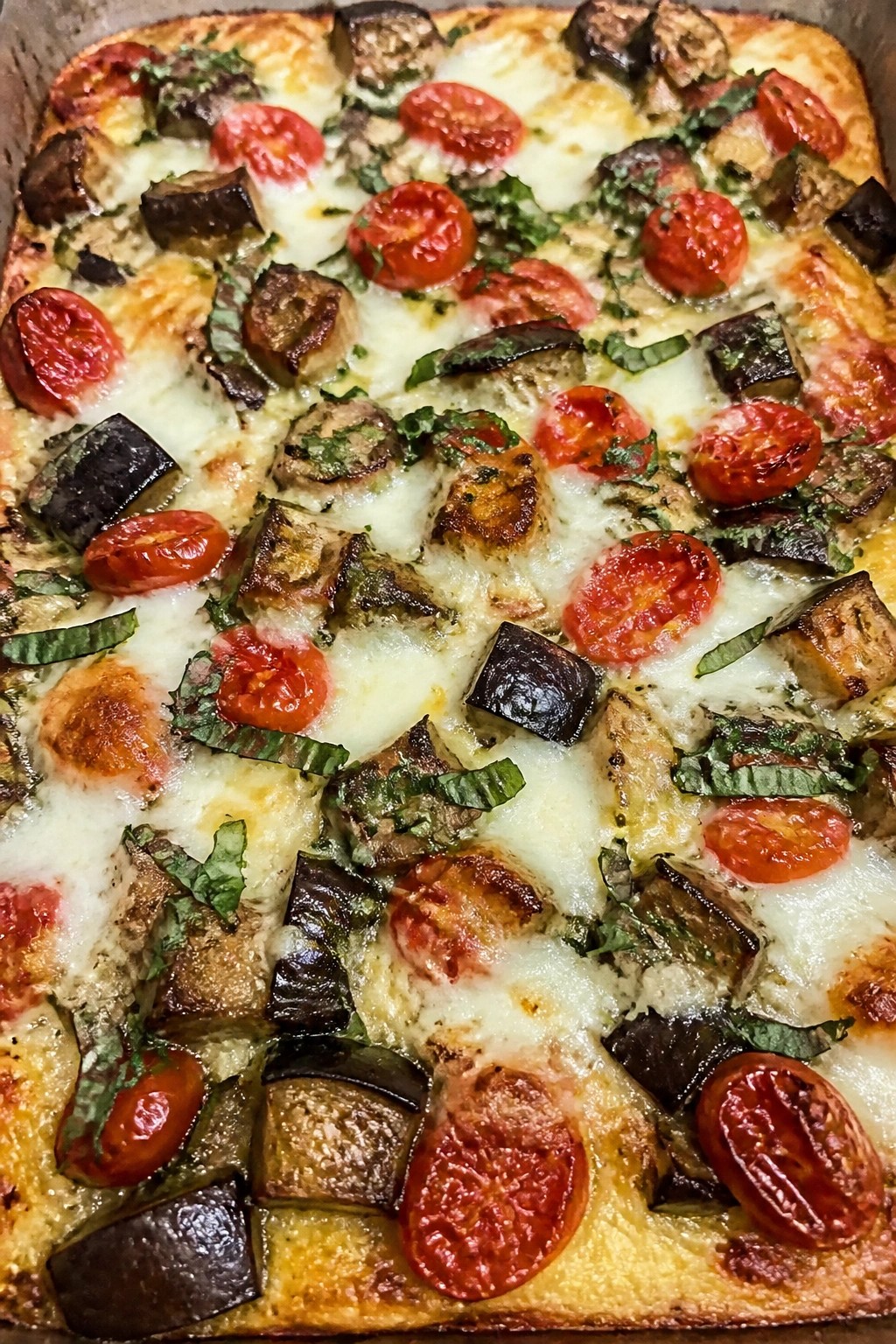 Italian Eggplant Tomato Basil Mozzarella Breakfast Casserole