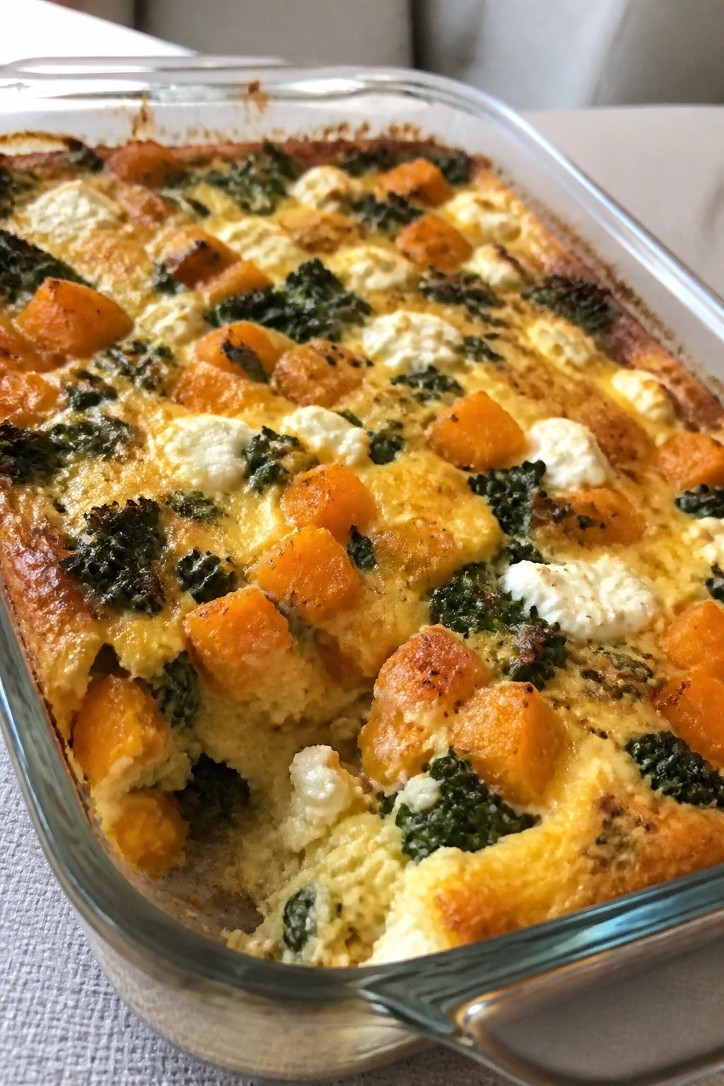 Kale Butternut Squash Goat Cheese Breakfast Casserole