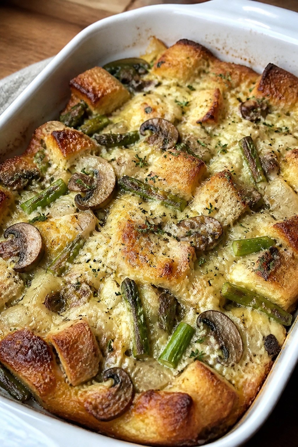 Mushroom Asparagus Gruyere Breakfast Casserole