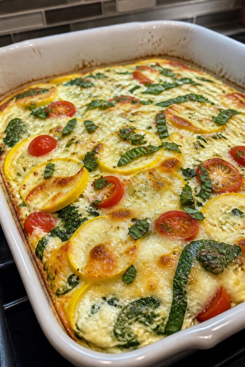 Summer Squash Basil Ricotta Breakfast Casserole