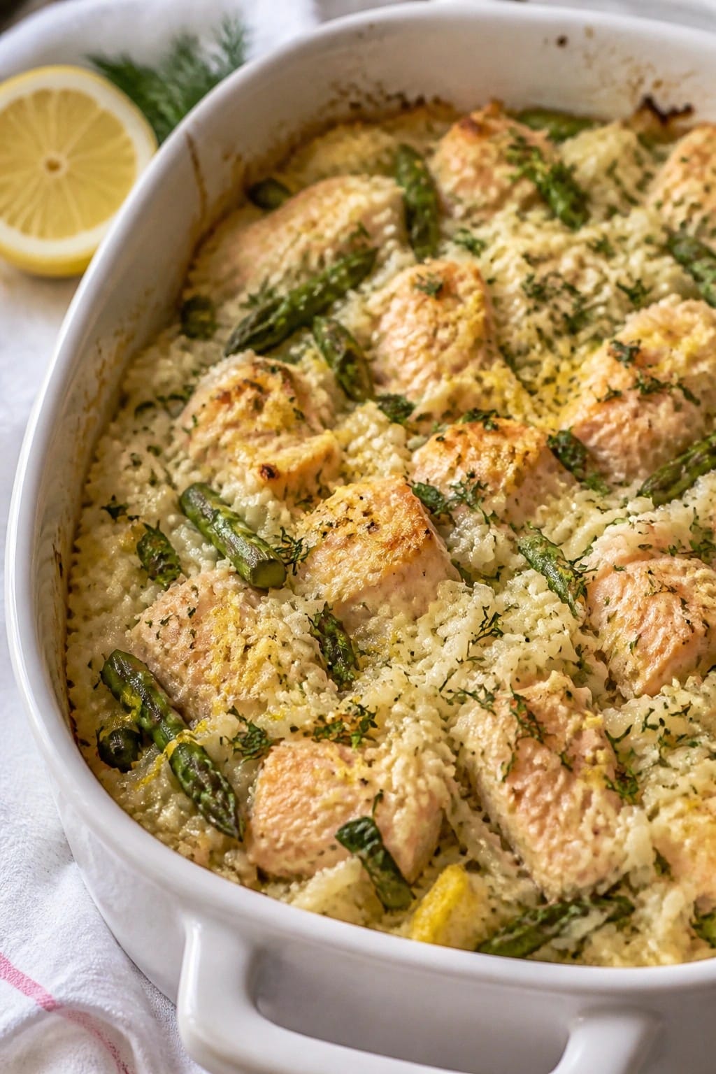 Lemon Herb Salmon and Asparagus Rice Casserole