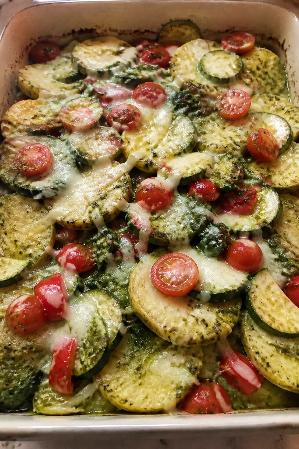 Pesto Vegetable and Mozzarella Polenta Casserole