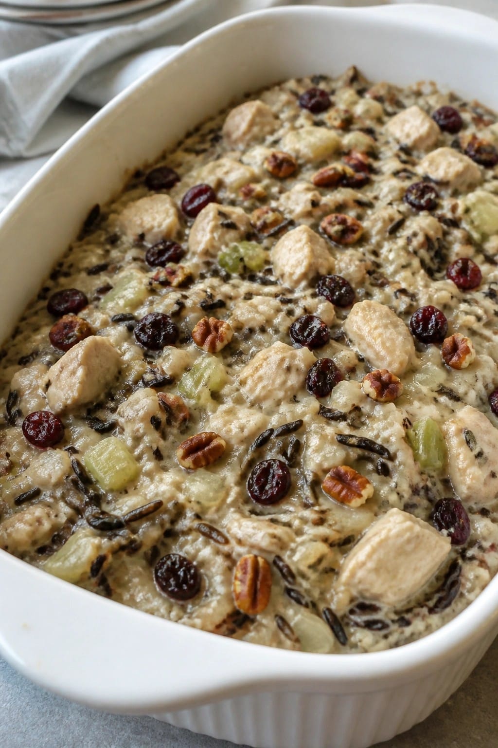 Turkey Wild Rice Casserole with Cranberries and Pecans
