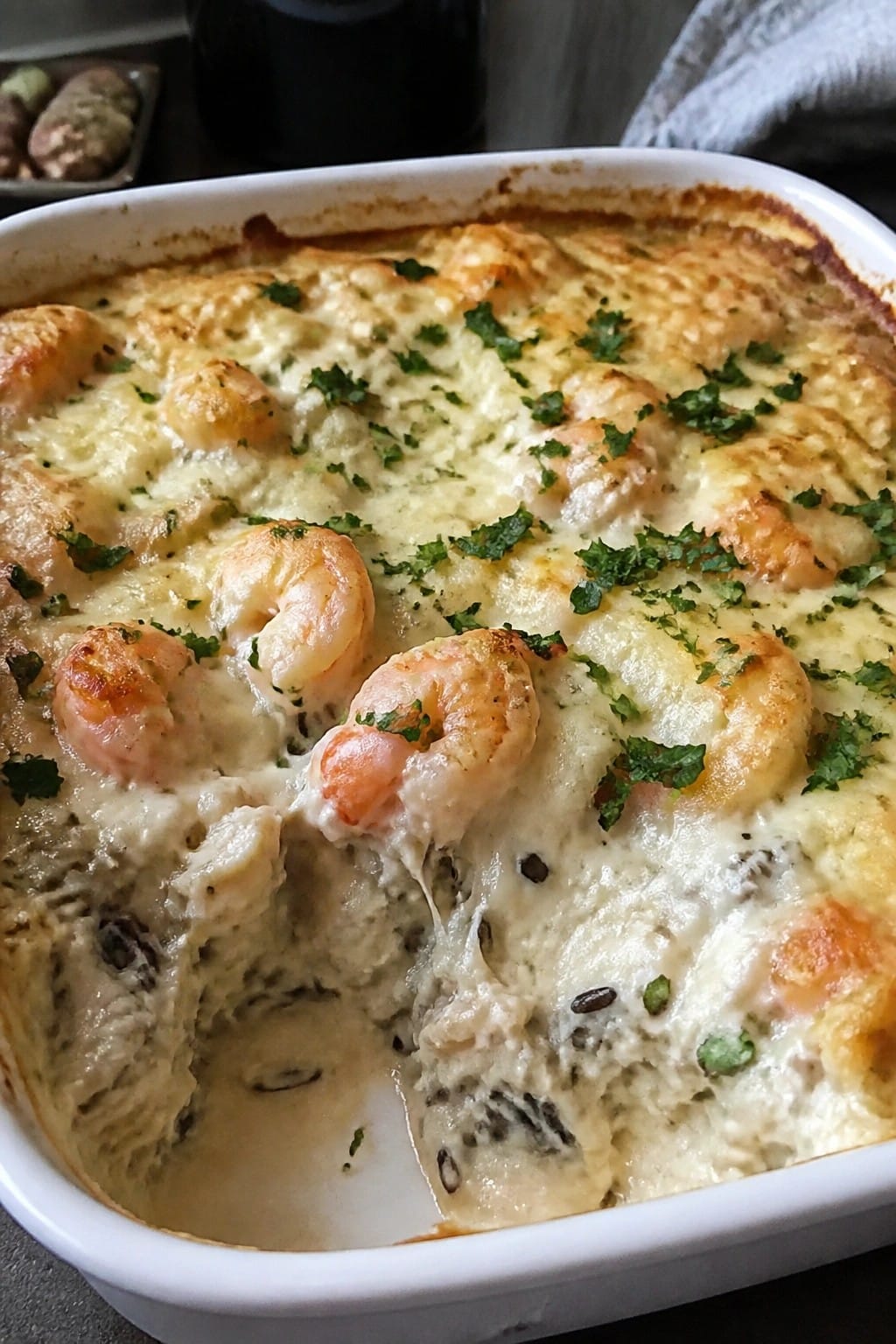 Shrimp and Wild Rice Alfredo Bake