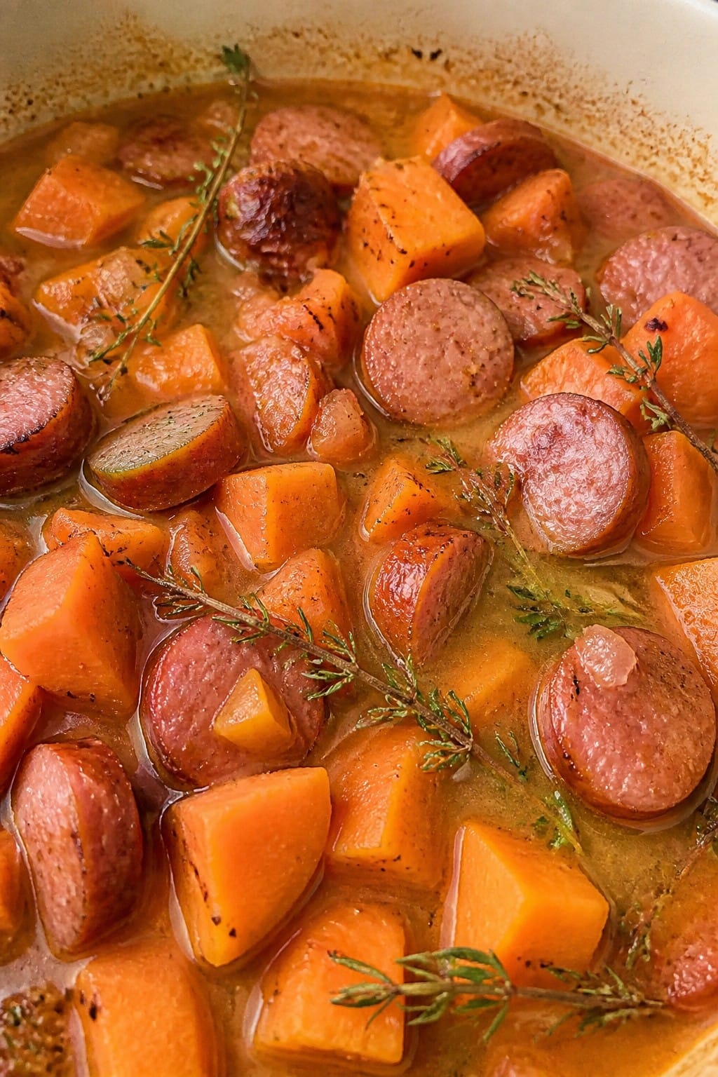 Smoky Sausage and Sweet Potato Casserole with Thyme