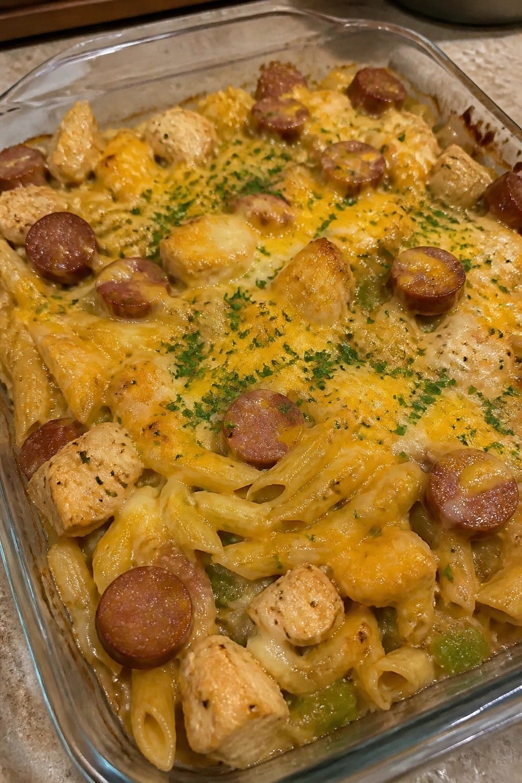 Cajun Chicken Andouille Sausage Pasta Bake