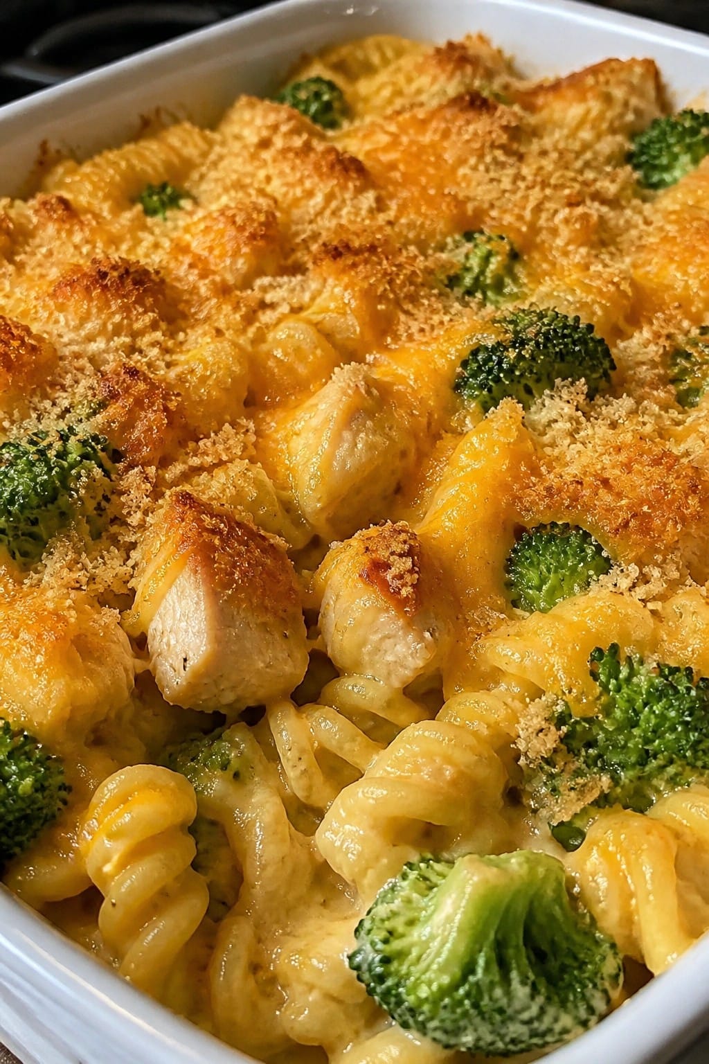 Cheesy Broccoli Cheddar Chicken Rotini Casserole