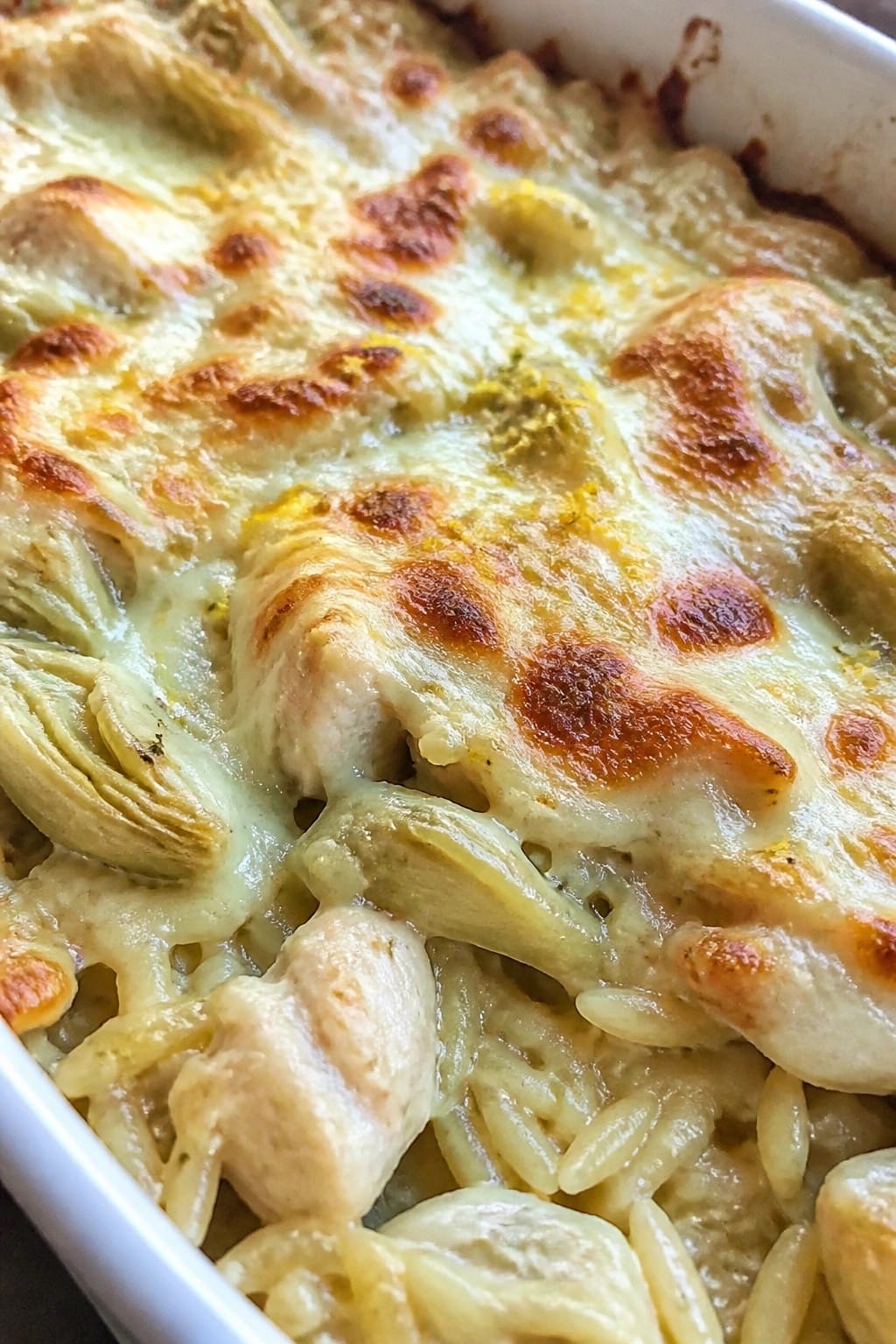 Lemon Artichoke Chicken Orzo Bake