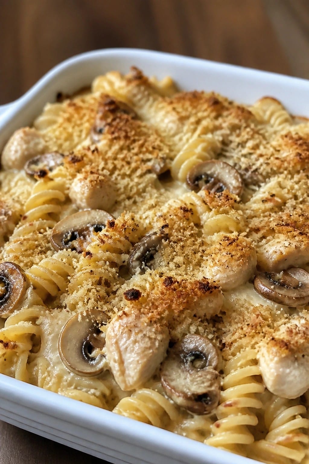 Mushroom Swiss Chicken Fusilli Casserole