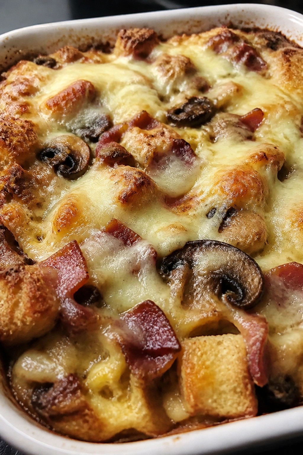 Bacon Egg Mushroom Swiss Breakfast Casserole
