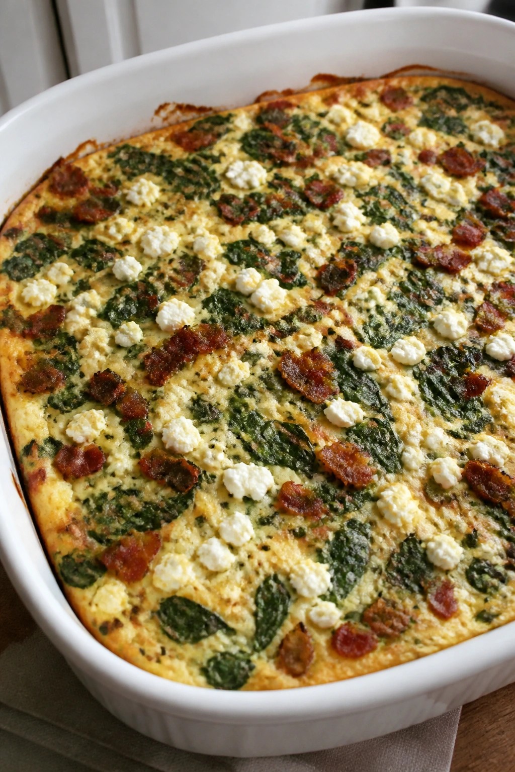 Bacon Egg Spinach and Feta Casserole