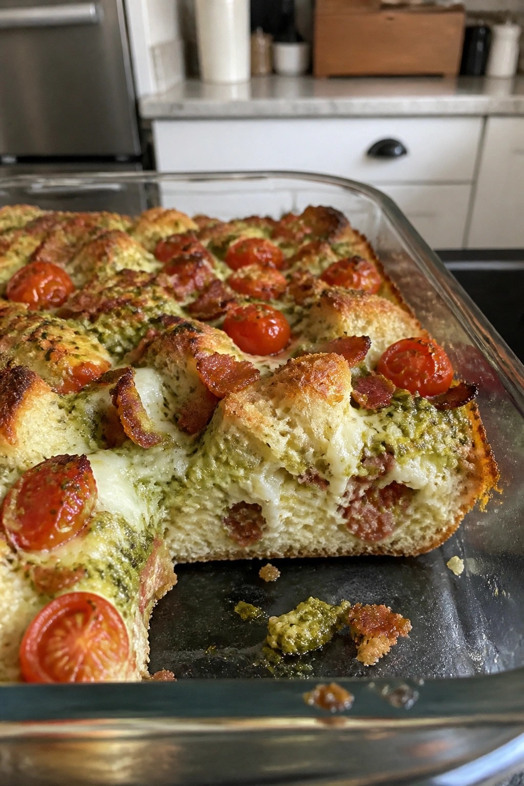 Italian Bacon Egg Pesto Tomato Casserole
