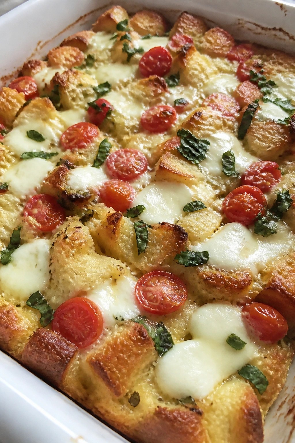 Caprese Mozzarella Basil Breakfast Casserole