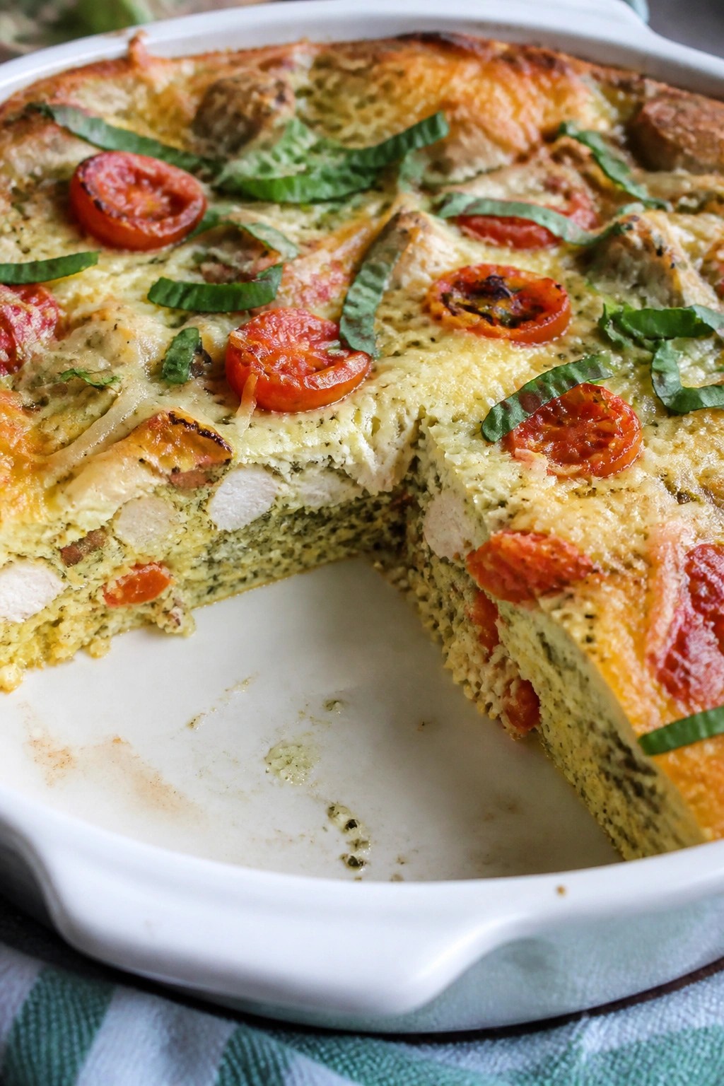 Pesto Chicken Tomato Breakfast Casserole