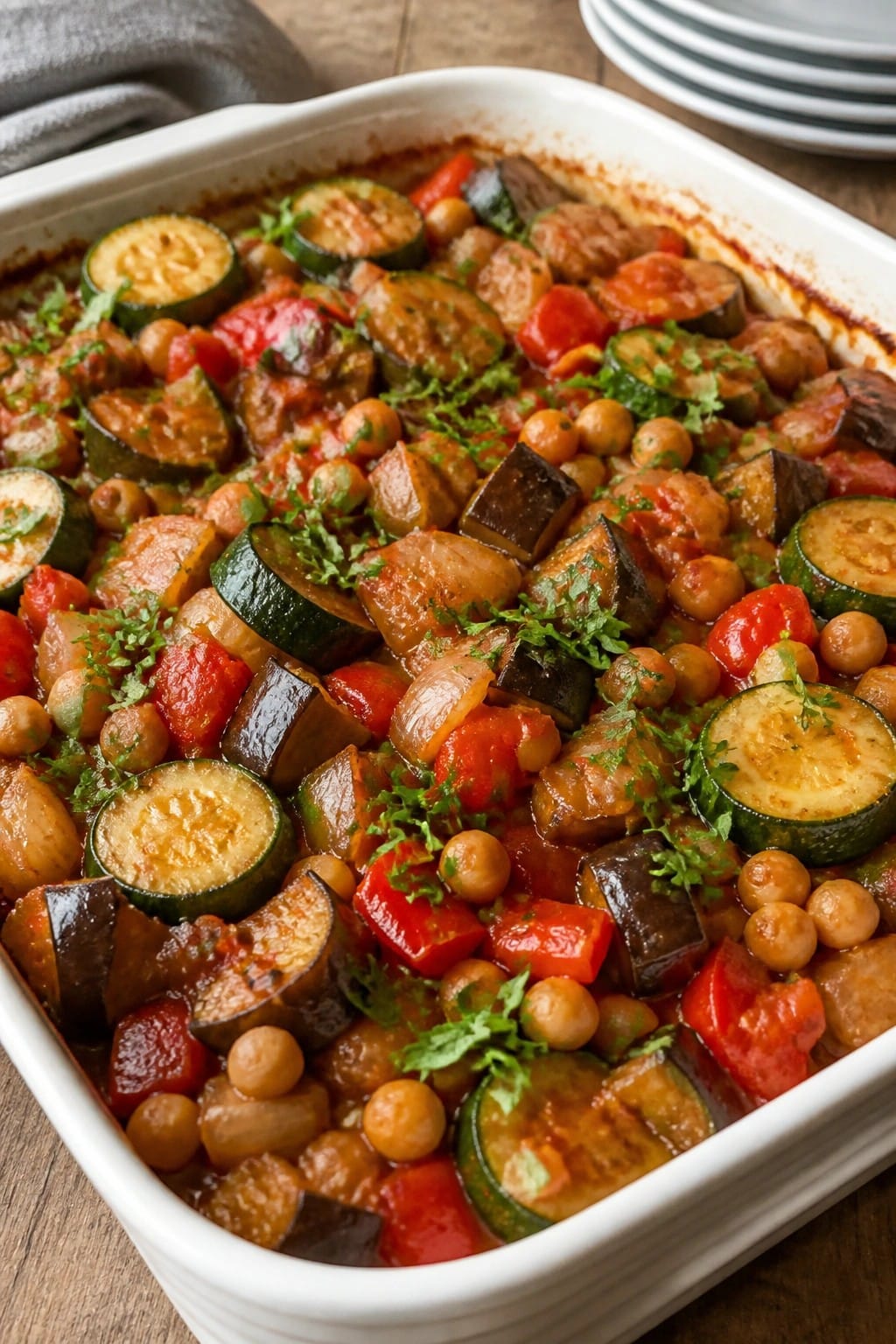 Eggplant Chickpea Ratatouille Casserole