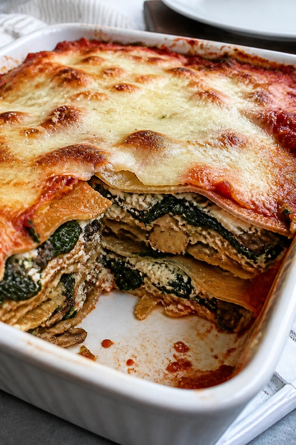 Spinach Mushroom Whole Wheat Lasagna Casserole