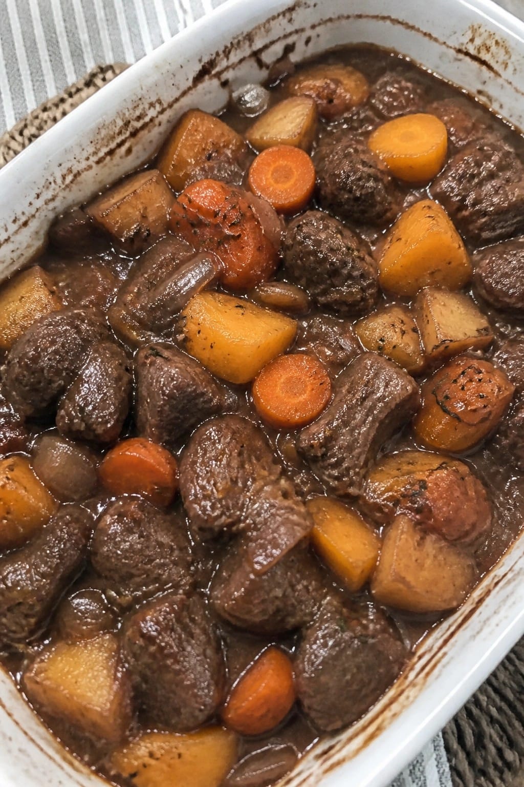 Hearty Beef Stew Casserole with Butternut Squash and Red Wine