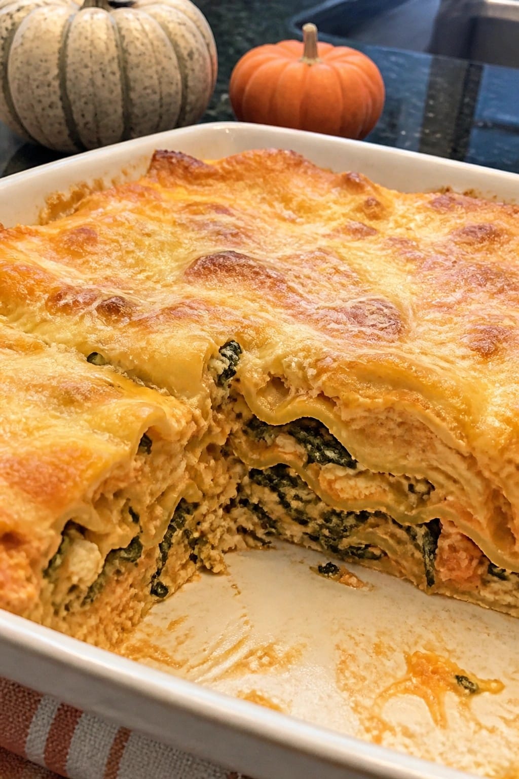 Rustic Pumpkin Lasagna with Ricotta and Spinach