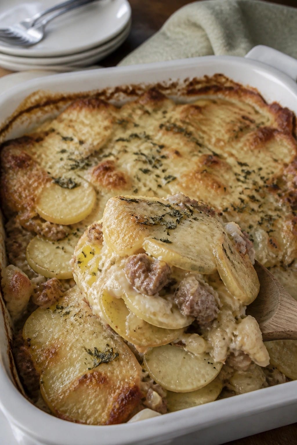 Apple Sage Pork and Potato Gratin