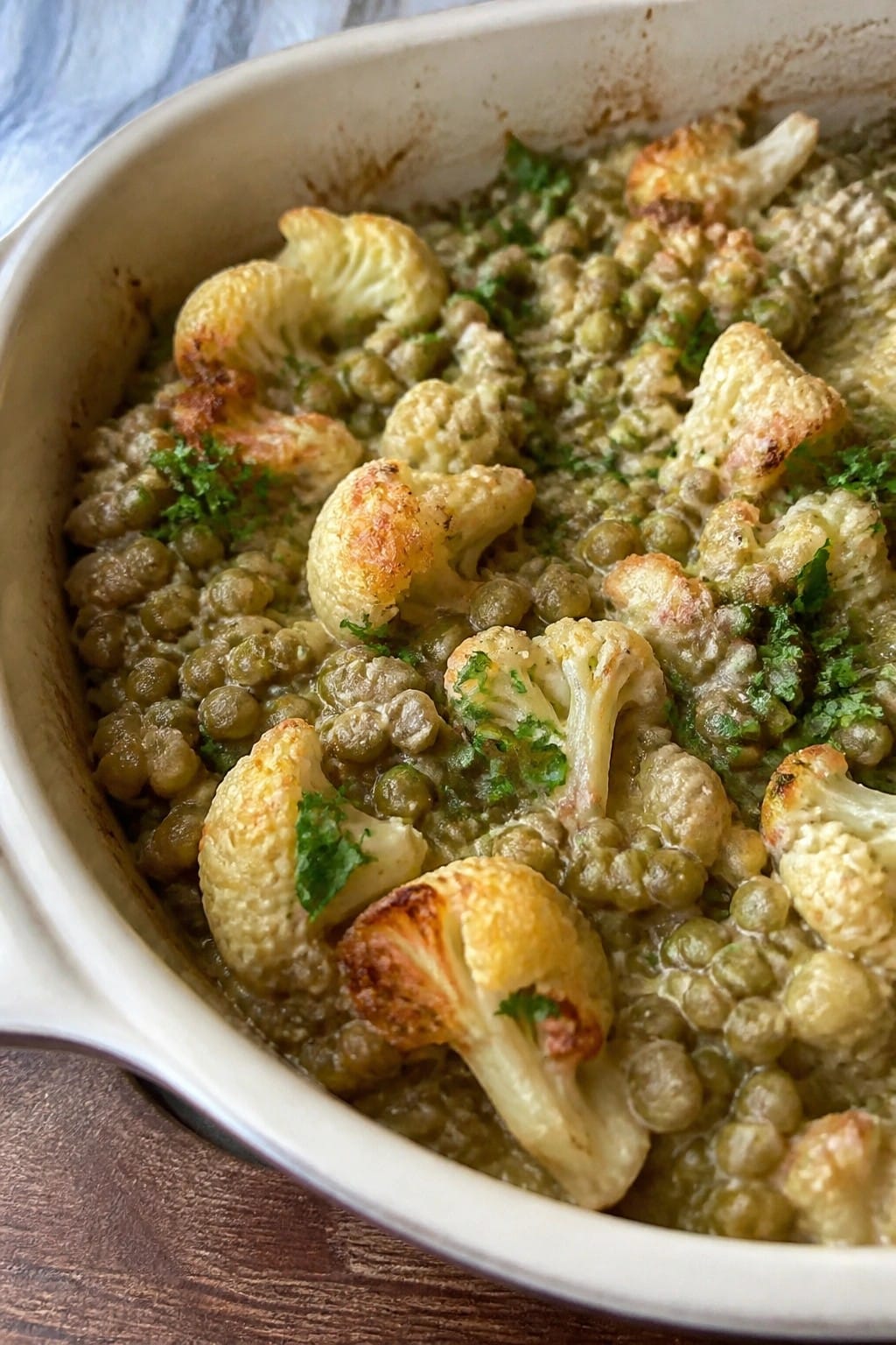 Lentil Roasted Cauliflower Tahini Bake