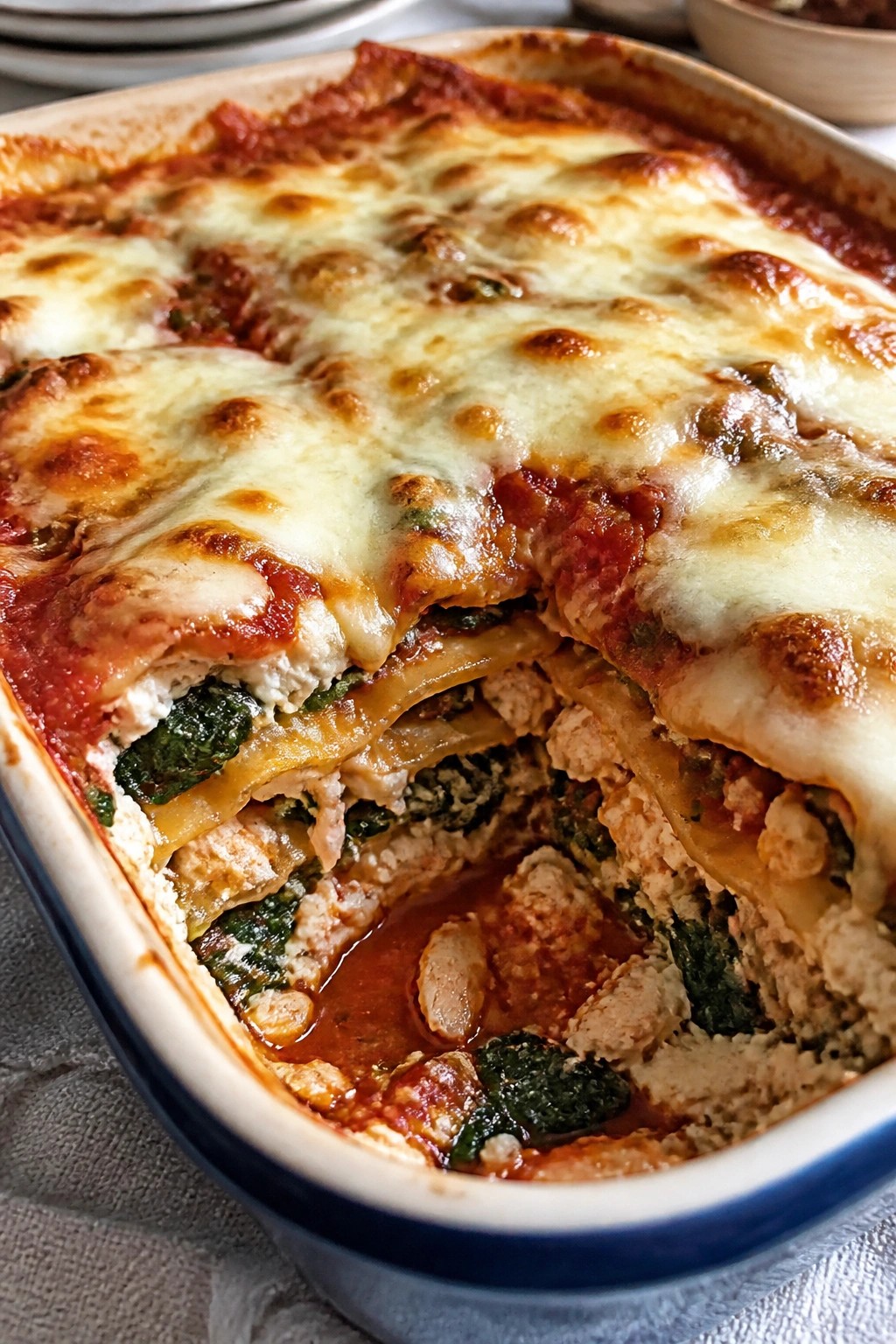 Spinach and Feta Chicken Lasagna Casserole
