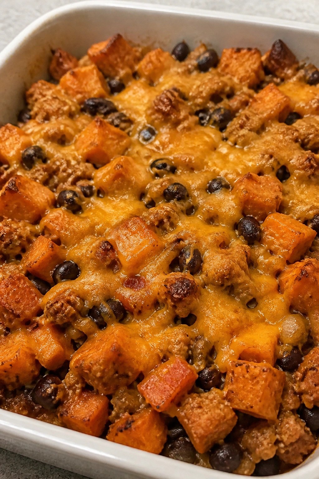 Turkey Taco Casserole with Black Beans and Sweet Potatoes