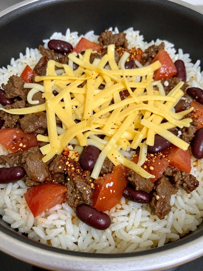 Spicy Chili Beef Rice Casserole with Kidney Beans