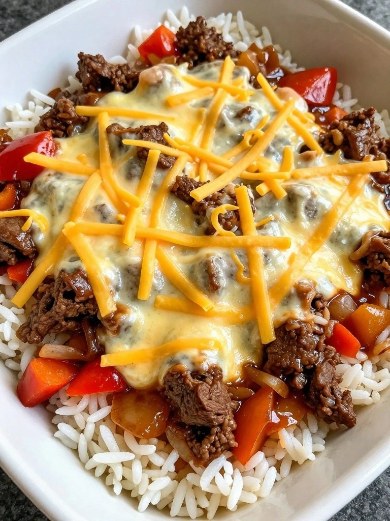 Teriyaki Beef Rice Casserole with Bell Peppers