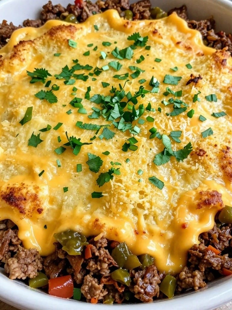 Green Chile Beef Taco Cornbread Casserole