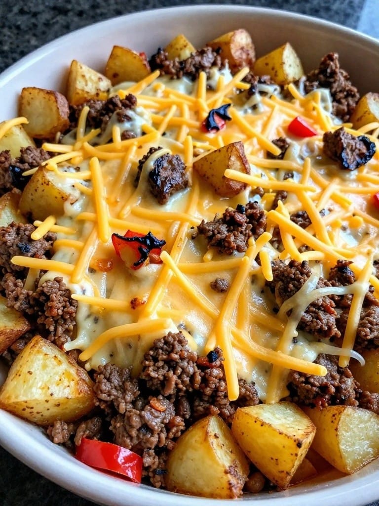 Roasted Poblano Beef Taco Potato Casserole