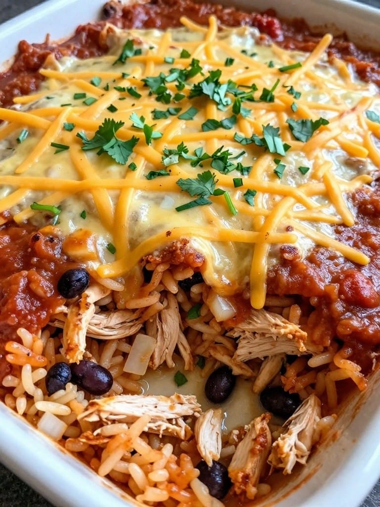 Cheesy Enchilada Chicken Rice Casserole