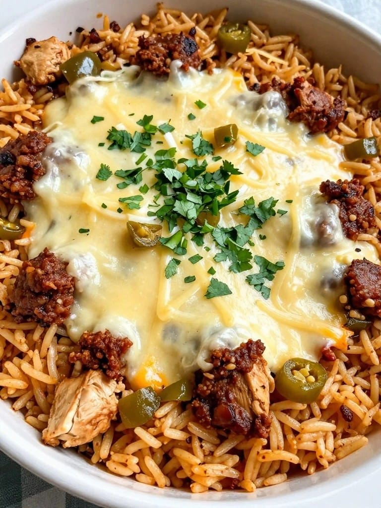 Green Chile Chorizo Chicken Rice Bake