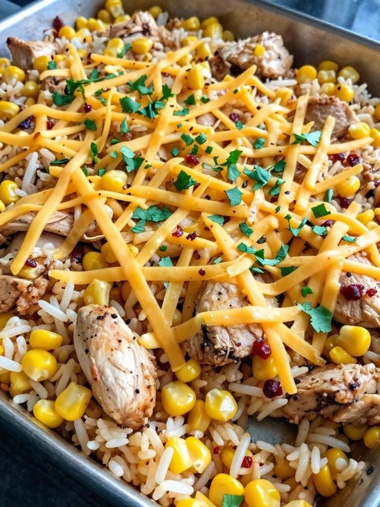 Smoky Adobo Corn and Chicken Rice Casserole