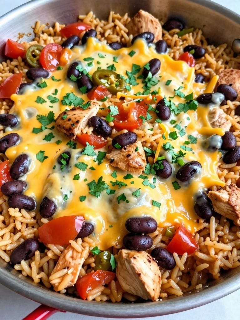 Spicy Chipotle Black Bean Chicken Rice Bake