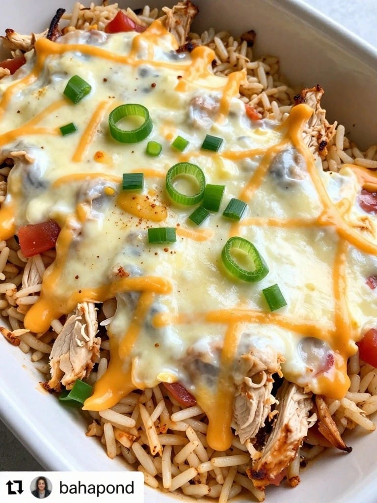Three-Cheese Taco Spiced Chicken Rice Casserole