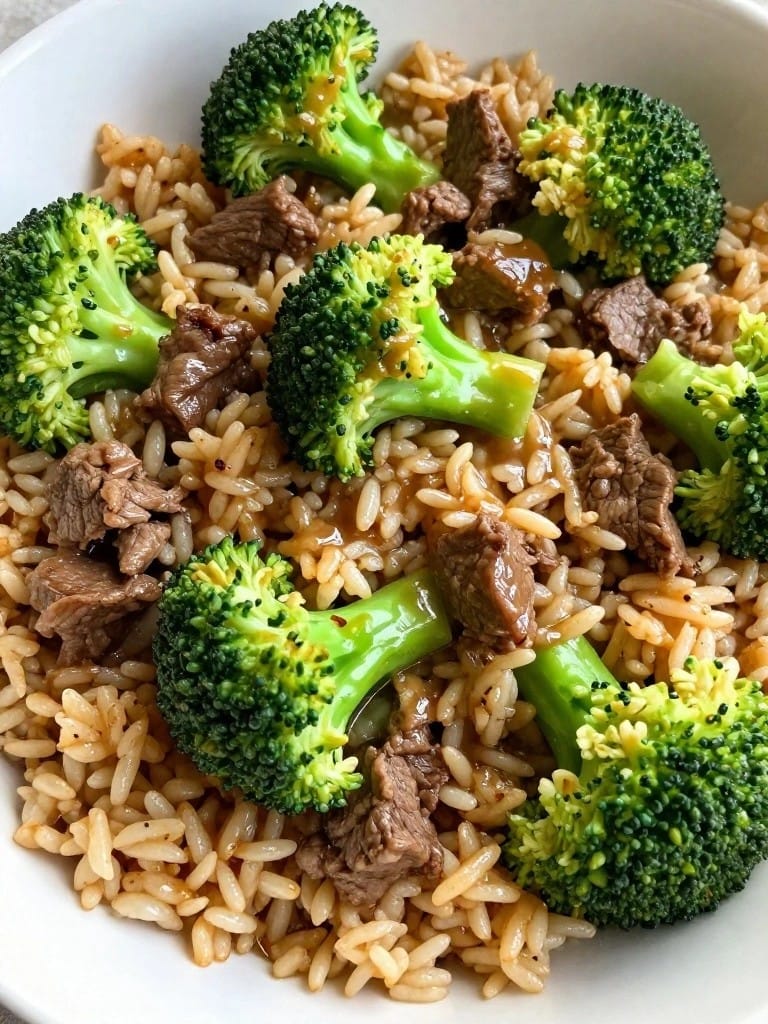 Beef and Broccoli Brown Rice Casserole with Ginger and Garlic