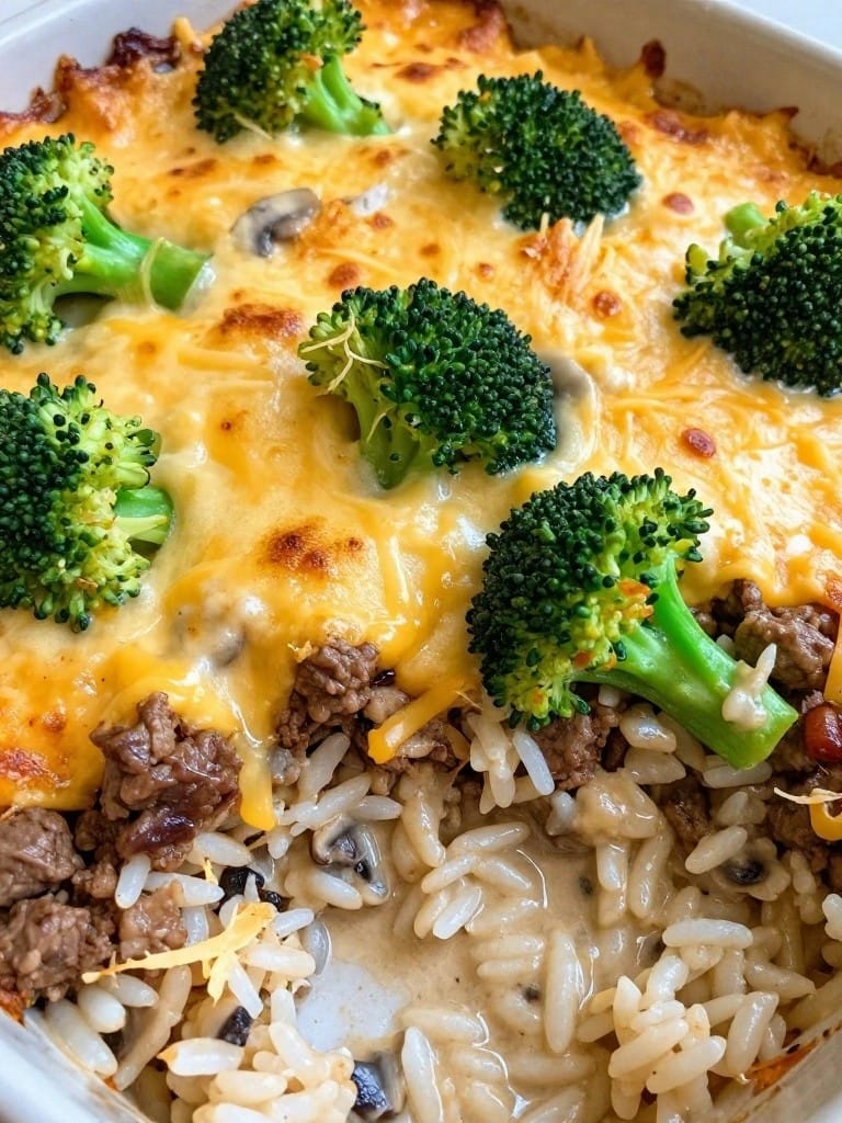 Cheesy Beef and Broccoli Rice Casserole
