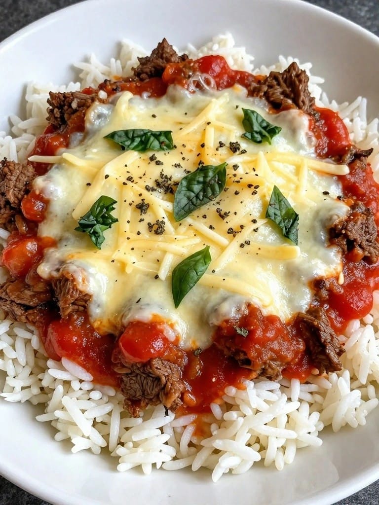 Italian Beef Rice Casserole with Tomato and Basil